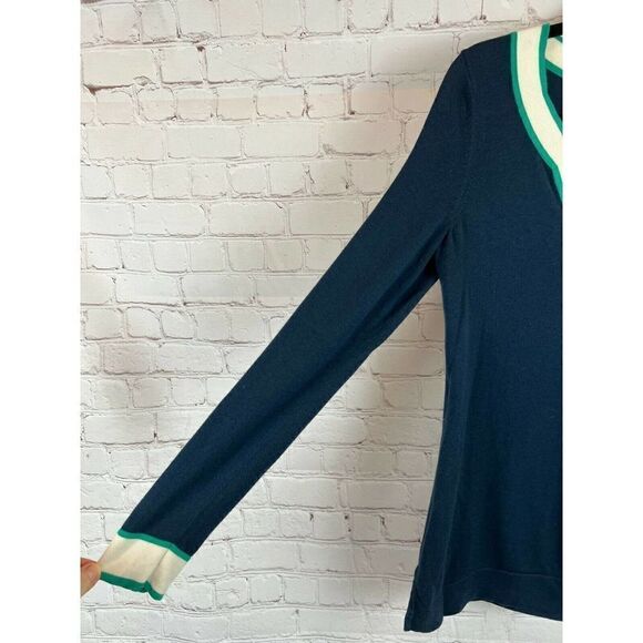 VINEYARD VINES wool cotton blue logo V-neck contrast trim sweater pullover S - Picture 5 of 8